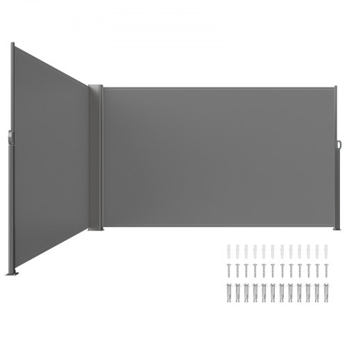 

VEVOR Retractable Side Awning, 160X600cm Aluminum Outdoor Privacy Screen, 280g Polyester Water-proof Retractable Patio Screen, UV 30+ Room Divider Wind Screen for Patio, Backyard, Balcony, Gray