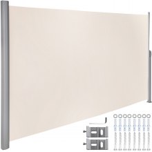 VEVOR Beige Retractable 71''*118'' Awning-Rugged Full Aluminum Rust-Proof; Patio Sunshine Screen; Privacy Divider; Wind Screen. Longer Service Life, Suitable for Courtyard, Roof Terraces and Pools
