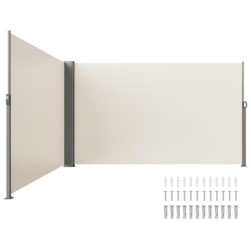 VEVOR Retractable Side Awning, 71''x 236'' Aluminum Outdoor Privacy Screen, 280g Polyester Water-proof Retractable Patio Screen, UV 30+ Room Divider Wind Screen for Patio, Backyard, Balcony, Beige