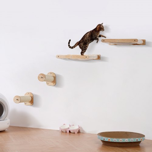 

VEVOR Wall Mounted Cat Shelves with 2 Jumping Posts & 2 Hammocks up to 40 lbs