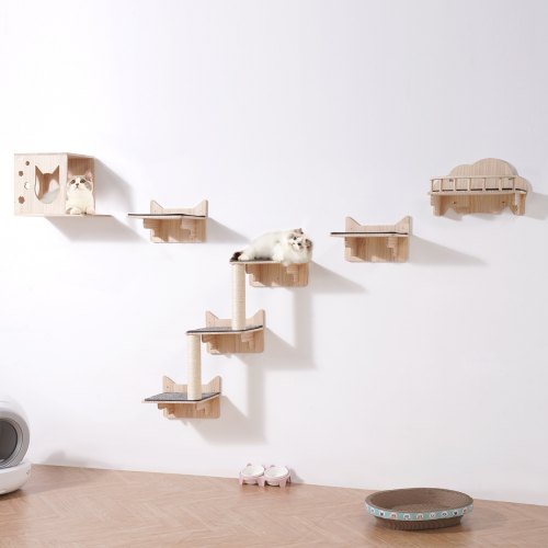 

VEVOR Wall Mounted Cat Shelves Tree with Jumping Boards Nest Furniture Set of 5