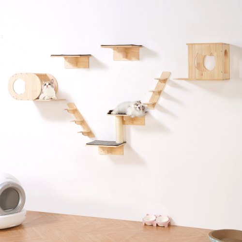 

VEVOR Wall Mounted Cat Shelves Tree with Jumping Boards Nests Hammock Set of 7