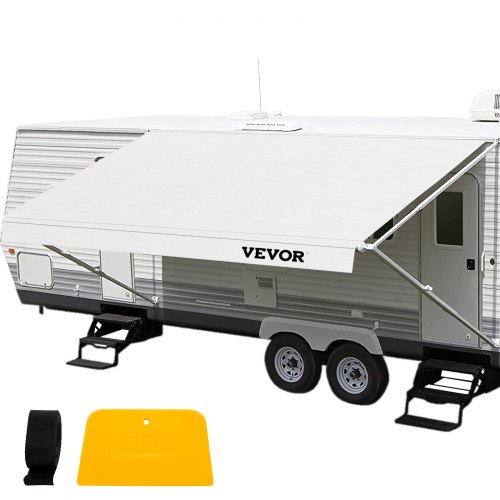 Vevor RV Awning Fabric Replacement, 14 ft, 15oz Vinyl Waterproof Sun Shade, Outdoor Canopy RV Replacement Fabric for Camper, Trailer, and Motor Home Awnings, Fabric Size 13 ft 2 inWhite