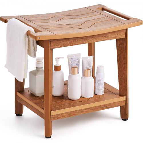 VEVOR Poly Lumber Shower Bench, 21 x 14 x 18.5 in, Shower Stool with Storage Shelf Handle, 350 lbs Maximum Load Capacity Water Resistant Non-Slip Shower Chair Seat, for Bathroom Living Room Bedroom