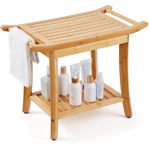 

VEVOR Bamboo Shower Bench 24 x 13.8 x 18.9 in Shower Stool Chair for Bathroom