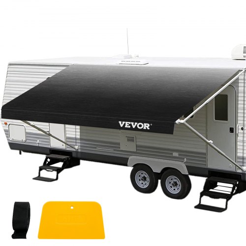 VEVOR RV Awning, Awning Replacement Fabric 16 FT, Charcoal Fade RV Awning Replacement, 15oz Vinyl Material Replacement Awning, Sun Shade and Waterproof Camper Fabric Size 15 ft 2 in