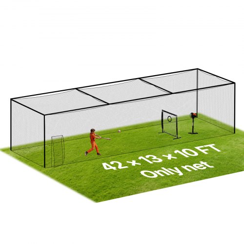 VEVOR Baseball Batting Cage, 41.7 x 12.8 x 10.1 FT Freestanding Portable Batting Cage, Hitting Cages with 30-Ply Knotted HDPE & Carabiner Hooks, Battings Cages Netting for Indoor, Outdoor (NET ONLY)
