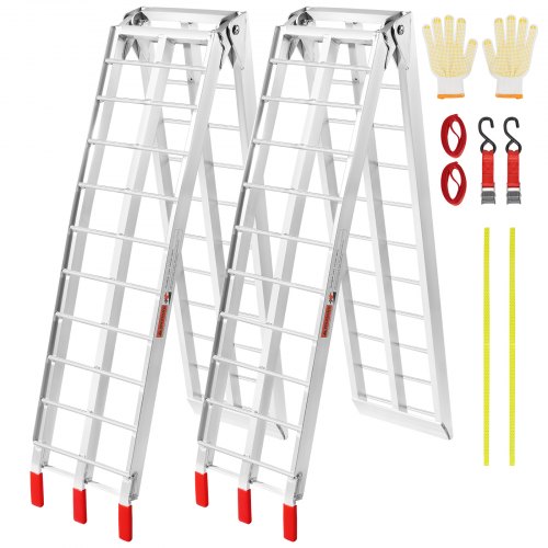 VEVOR Aluminum Ramps, 1500 lbs Folding Loading Ramps for Pickup Trucks Bed, Trailers Ramp with Load Straps for Dirt Bike, UTV, ATV, Trucks, Lawn Mowers, Snowblower, Cargo Trailer, 89L x 12W, 2 Pcs