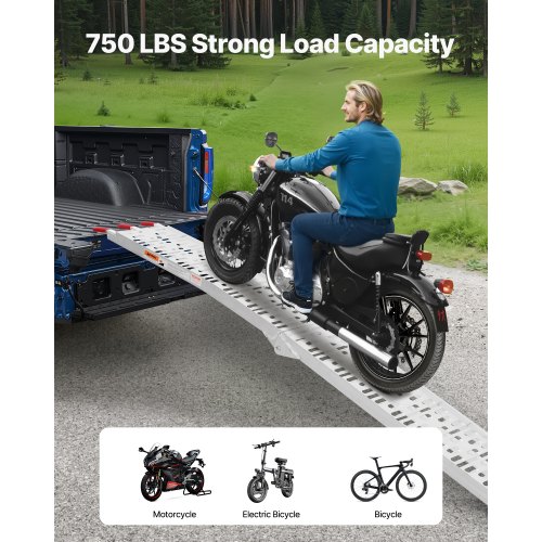 VEVOR Aluminum Ramps, 750 lbs, 1Pcs Heavy-duty Ramps with Wider Ramp Surface, Universal Stable Loading Ramp with Handles, Fit for Motorcycle, Electric Bicycle, Bicycle, etc. ZZGPDLZ750LBZUO84V0