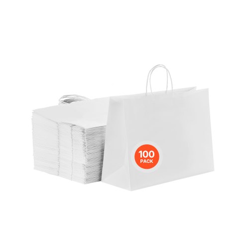 

Kraft Paper Bag with Handles 100Pcs 16x6x12 in Party Shopping Retail Bag White