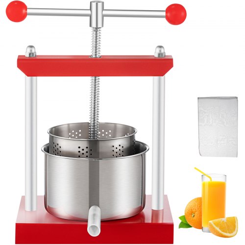 VEVOR Fruit Wine Press, 0.53Gal/2L Grape Press for Wine Making, Wine Press Machine with 2 Stainless Steel Barrels, Wine Cheese Fruit Vegetable Tincture Press with T-Handle and 0.1"/3 mm Thick Plate