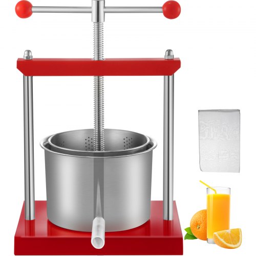 VEVOR Wine Presser, 1.5Gal/5.5L Grape Press for Wine Making, Wine Press Machine w/Dual Stainless Steel Barrels, Wine Cheese Fruit Vegetable Tincture Press w/Power Ball Handle & 0.1"/3 mm Thick Plate