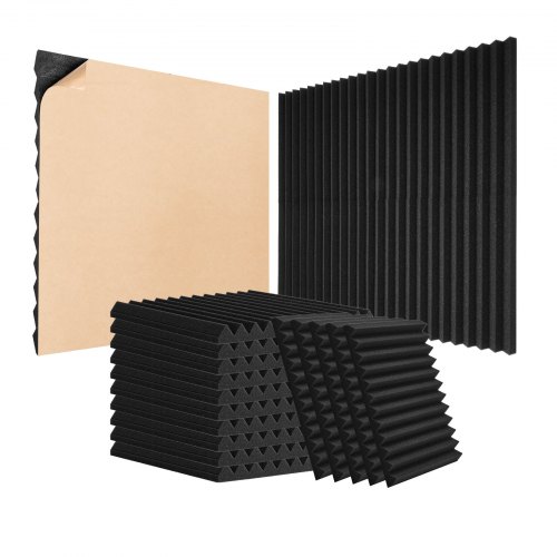VEVOR Acoustic Foam Panels, 48 Pack 12 x 12 x 1 inches, Adhesive High Density Soundproof Wall Panels,Fire-Resistant Acoustic Panels,Sound Dampening Absorbing Panels for Studio Wall and Ceiling,Black