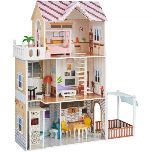 

VEVOR Wooden Dollhouse Large Dreamhouse with Furniture 3 Levels for Toddler 3+