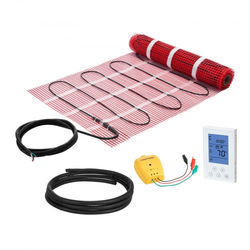 VEVOR 15 sqft Self-Adhesive Mesh Floor Heating Mat System, 120V Electric Radiant Heated Floor System, with Smart Control Thermostat & Alarm, Easy Inst-image-010568620703