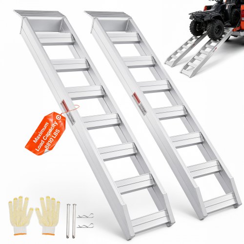 VEVOR Aluminum Ramps, 6800 lbs, Heavy-duty Ramps with Top Hook Attaching End, Universal Loading Ramp for Motorcycle, Tractor, ATV/UTV, Trucks, Lawn Mower, 72"L x 15"W, 2Pcs