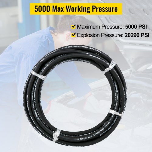 VEVOR Hydraulic Hose 50 Feet Rubber Hydraulic Hoses with 2 HighTensile
