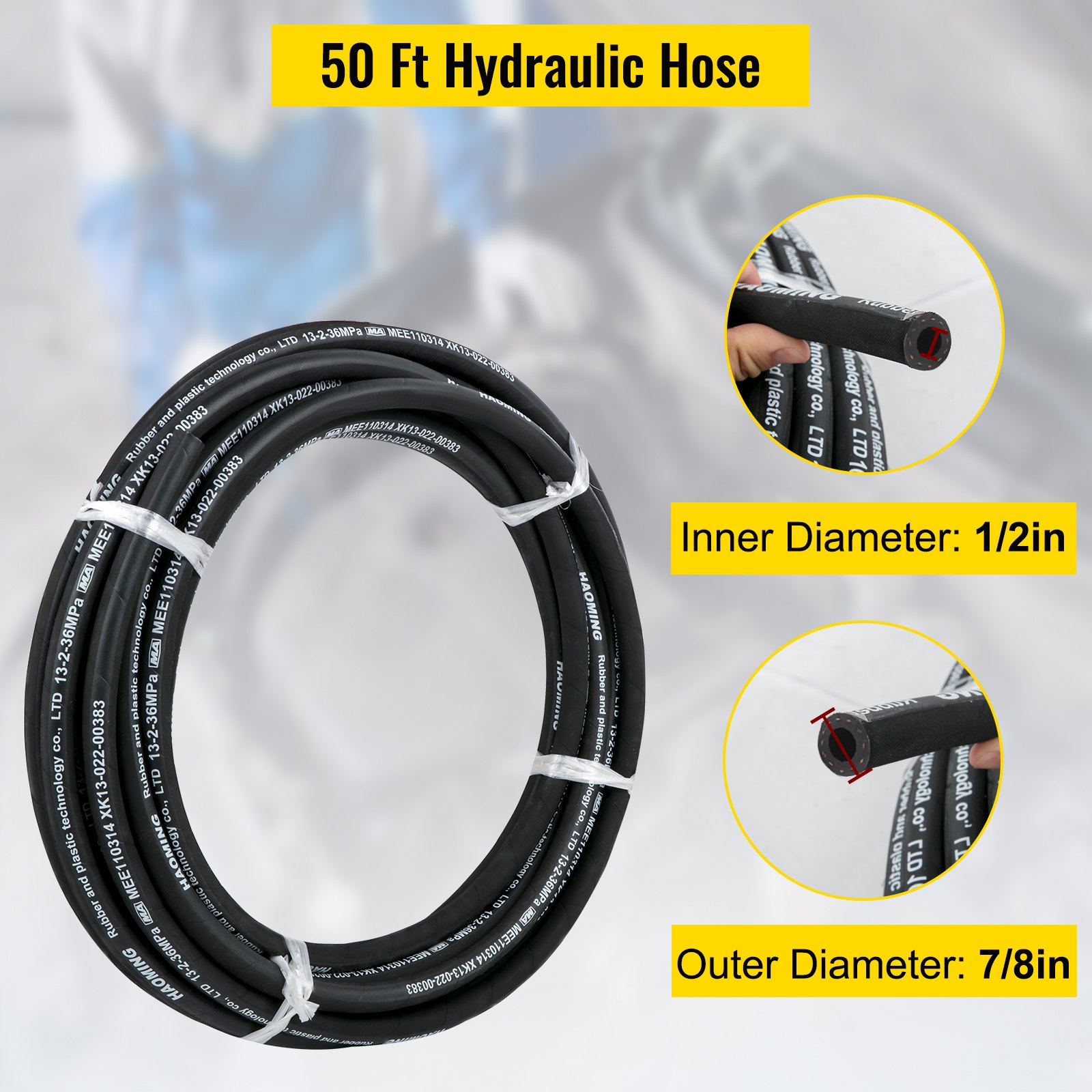 VEVOR Hydraulic Hose 50 Feet Rubber Hydraulic Hoses with 2 HighTensile