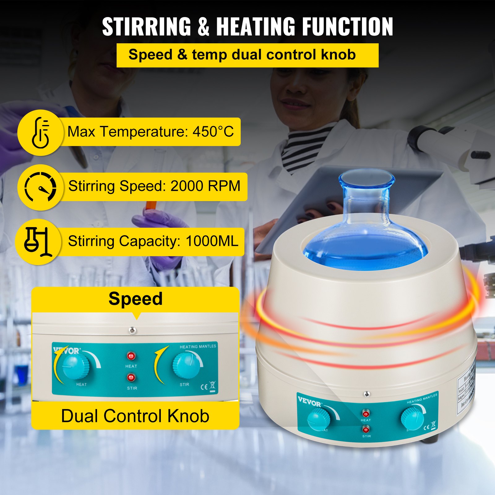 VEVOR Heating Mantle 1000ml Stirrer Heating Mantle 350W