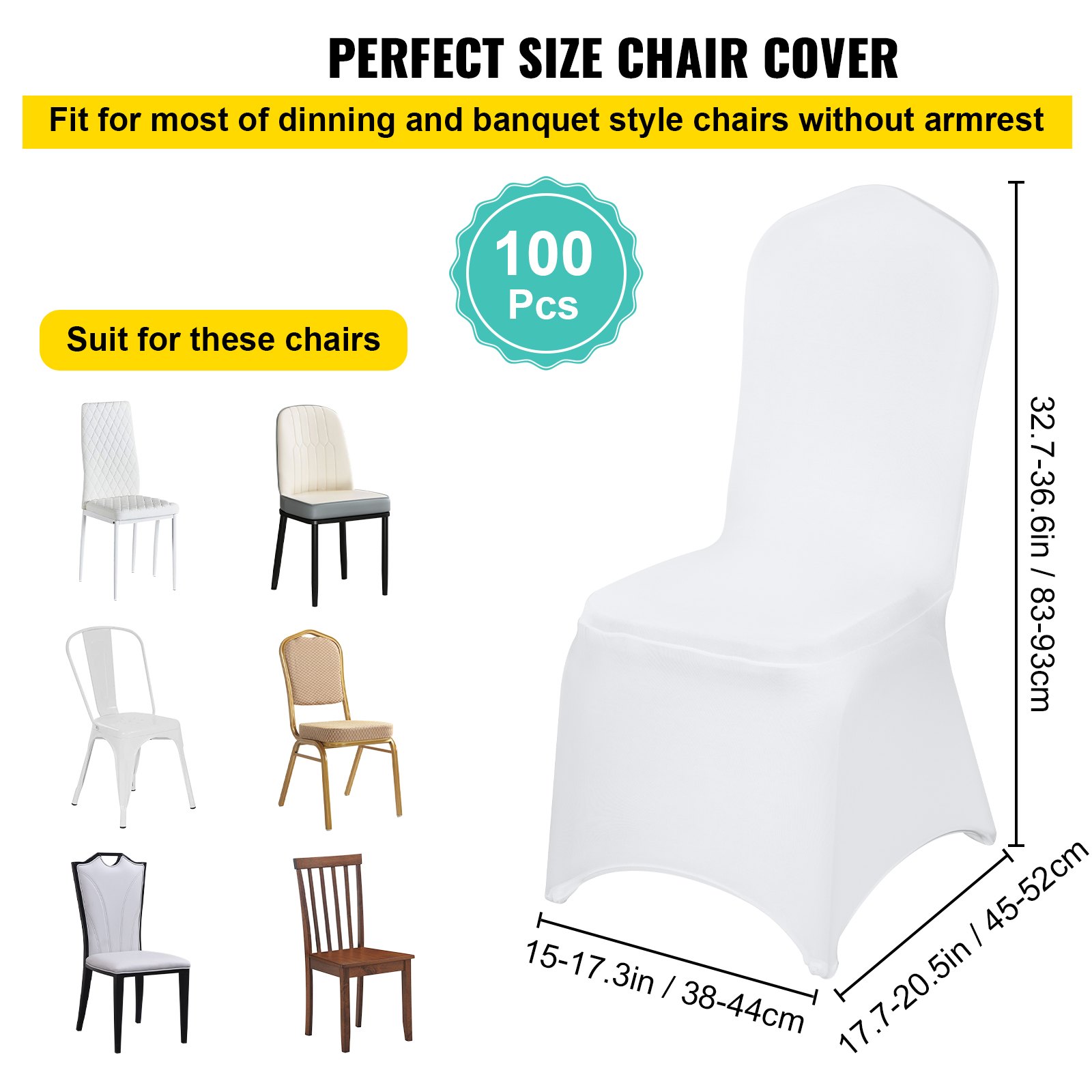 VEVOR 100 Pcs White Chair Covers Polyester Spandex Chair Cover Stretch