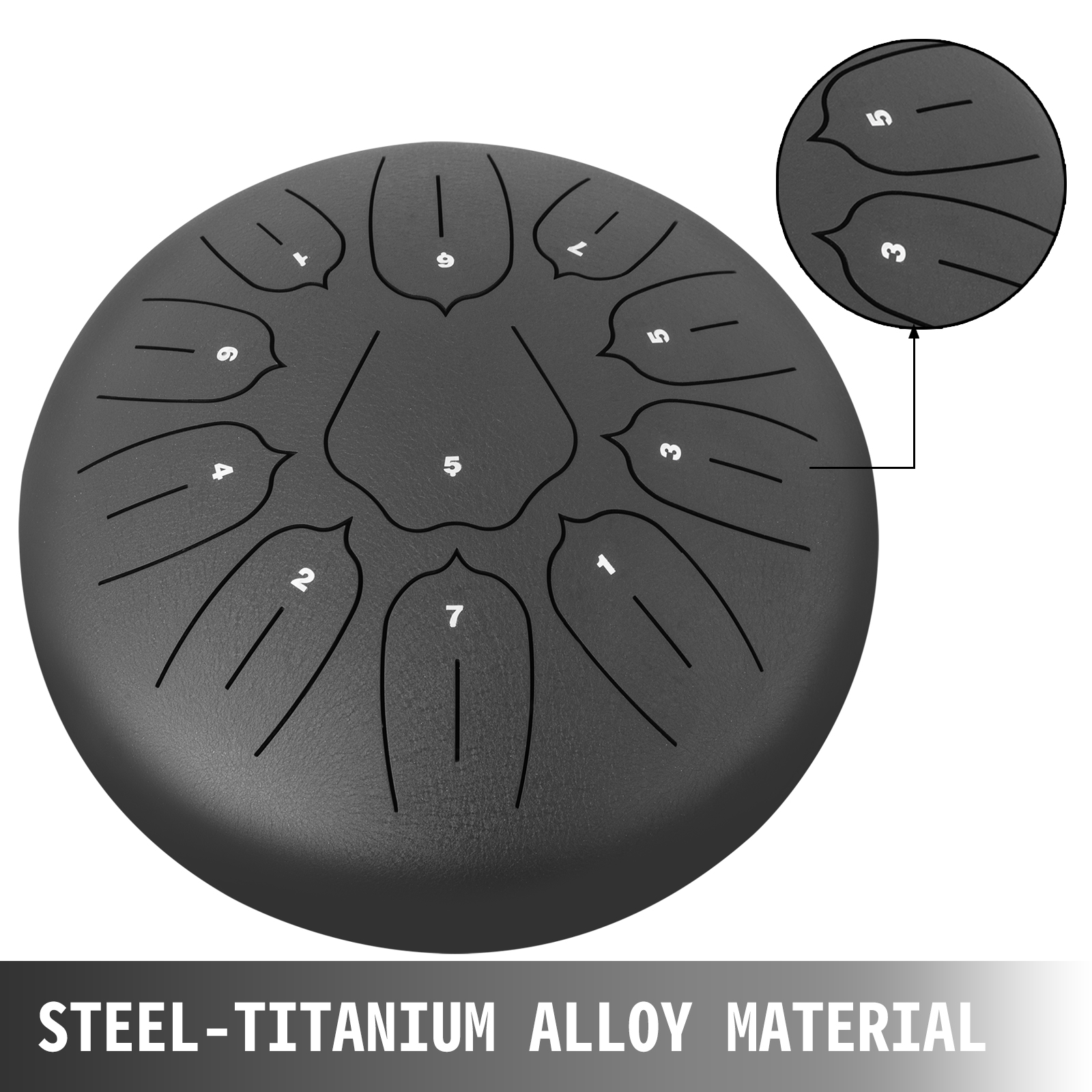 10" Steel Tongue Drum Handpan Drum 11 Notes Black Meditation With Bag