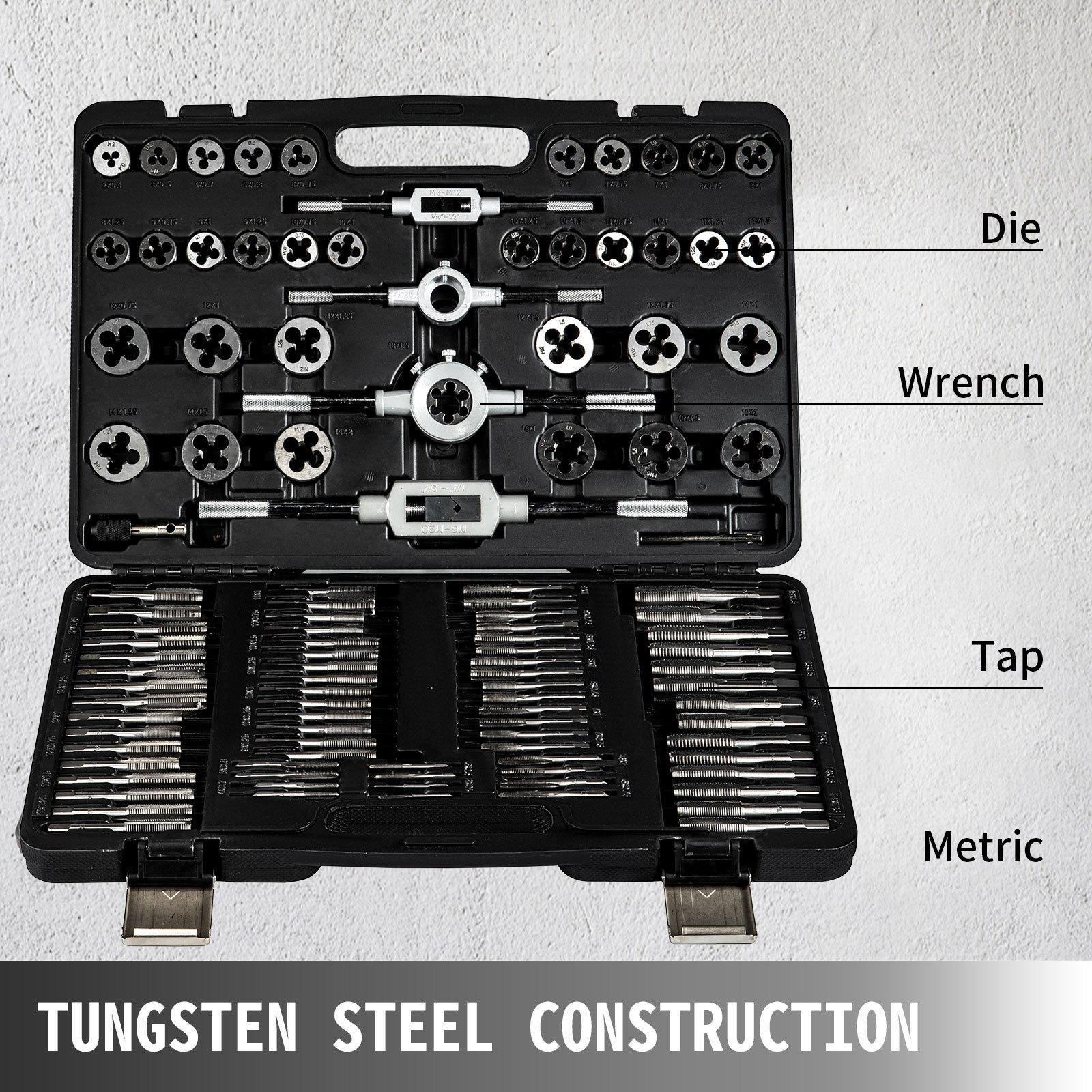 Vevor 110pcs Tap And Die Set Include Metric Tap And Die Set M2 M18 Tungsten Steel Titanium Tap