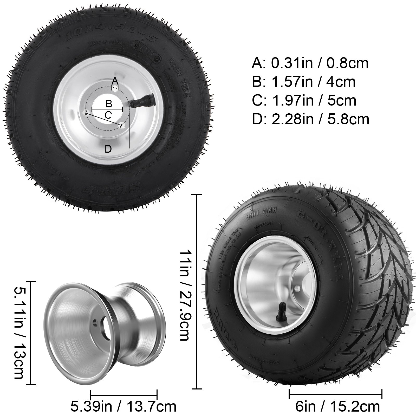 VEVOR Go Kart Tires and Rims, 2pcs Rear Tires Rims, Go Cart Wheels and