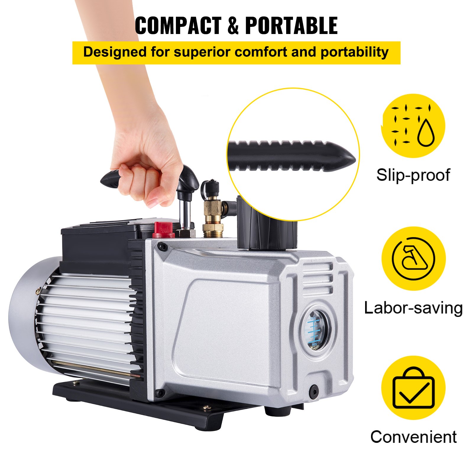 Vacuum Pump Double Stage 12CFM 340 L/min Inlet port 1/4" and 3/8" SAE