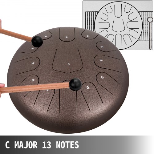 VEVOR Steel Drum 13 Notes Percussion Instrument 12 Inches Tongue Drum, Steel Tongue Drum, Steel