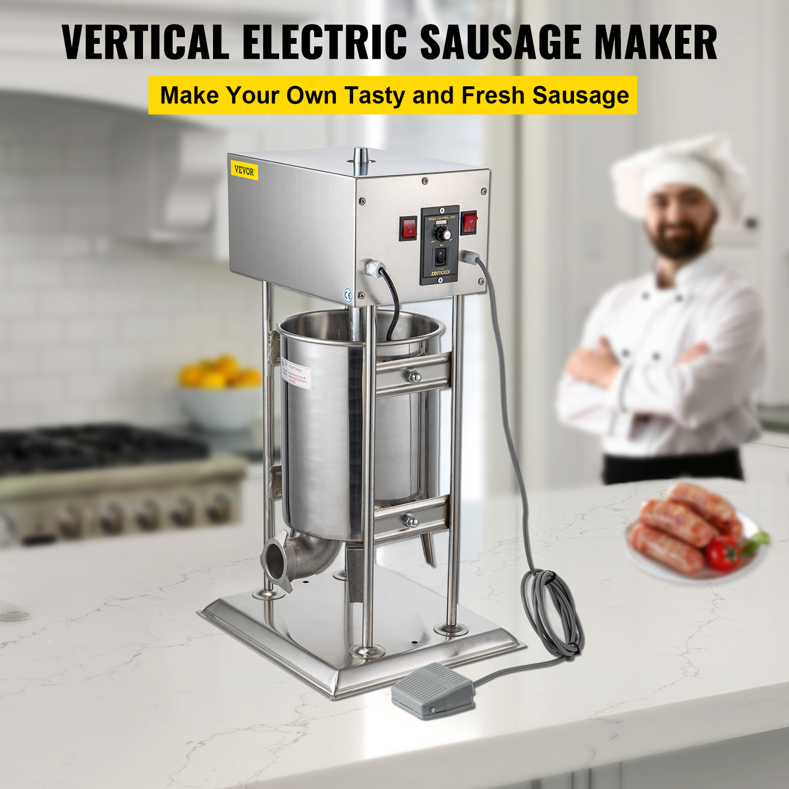 Vevor 12l Electric Sausage Stuffer Multispeed Stainless Steel Filler 28lbs VEVOR US