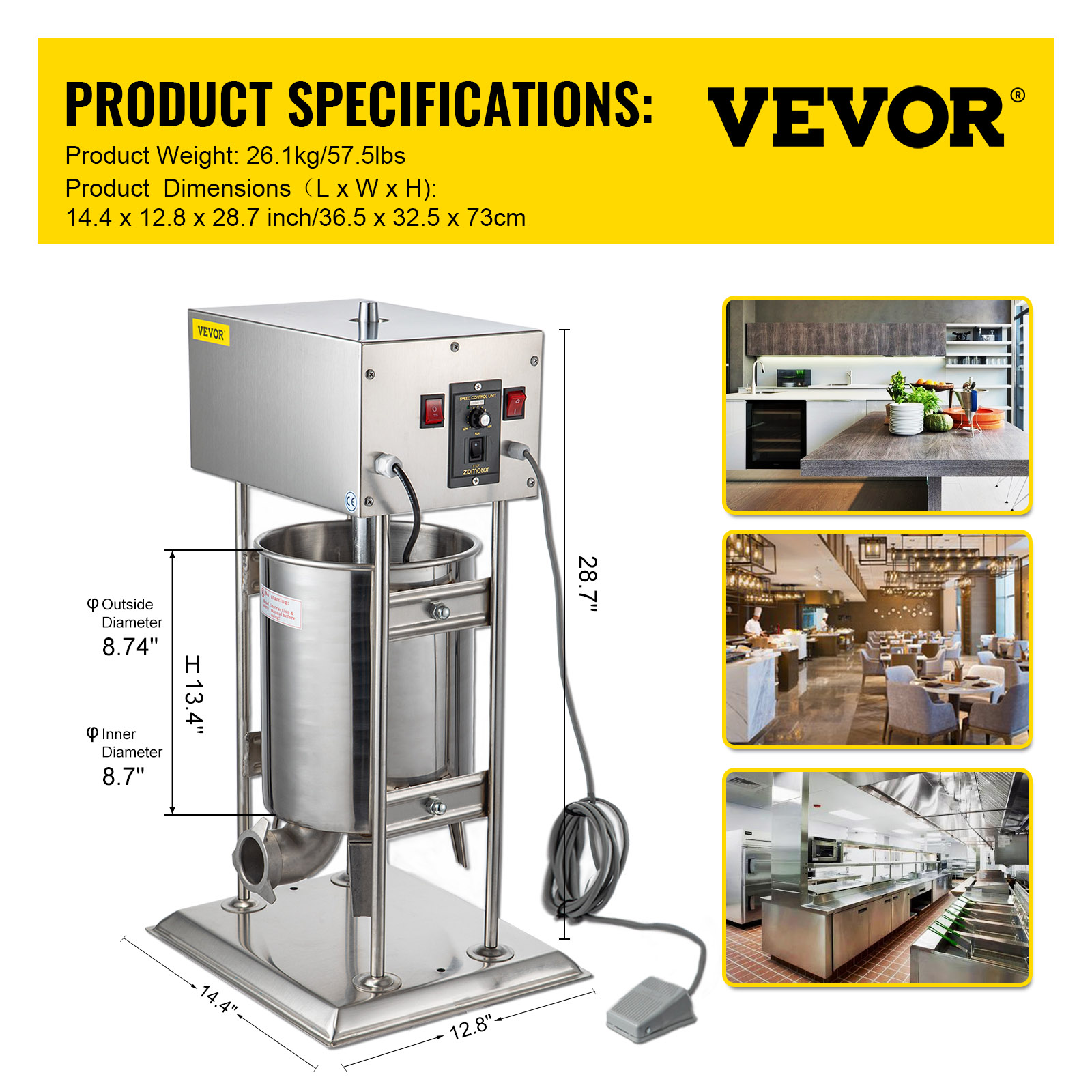 Vevor 12l Electric Sausage Stuffer Multispeed Stainless Steel Filler 28lbs VEVOR US