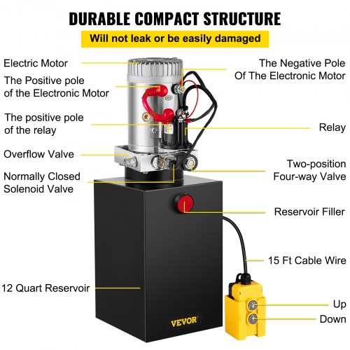 Vevor Hydraulic Power Unit 12 Quart Hydraulic Pump 12v Dump Trailer 