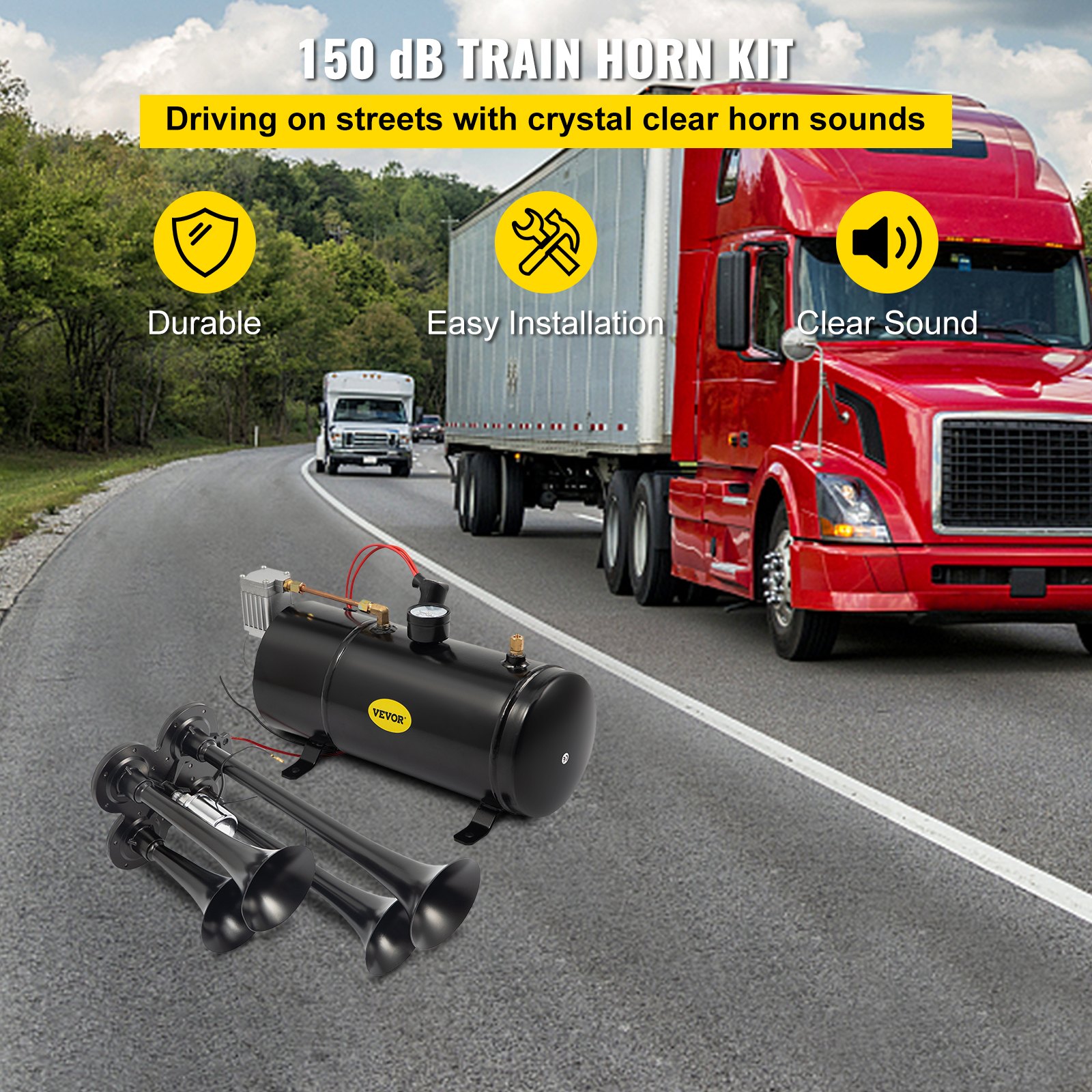 VEVOR 150DB Train Horns Kit for Trucks Super Loud with 120 PSI 12V Air