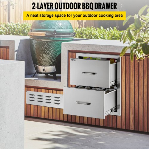 Vevor Outdoor Kitchen Drawers 14w X 14.3h X 23d Inch, Flush Mount 