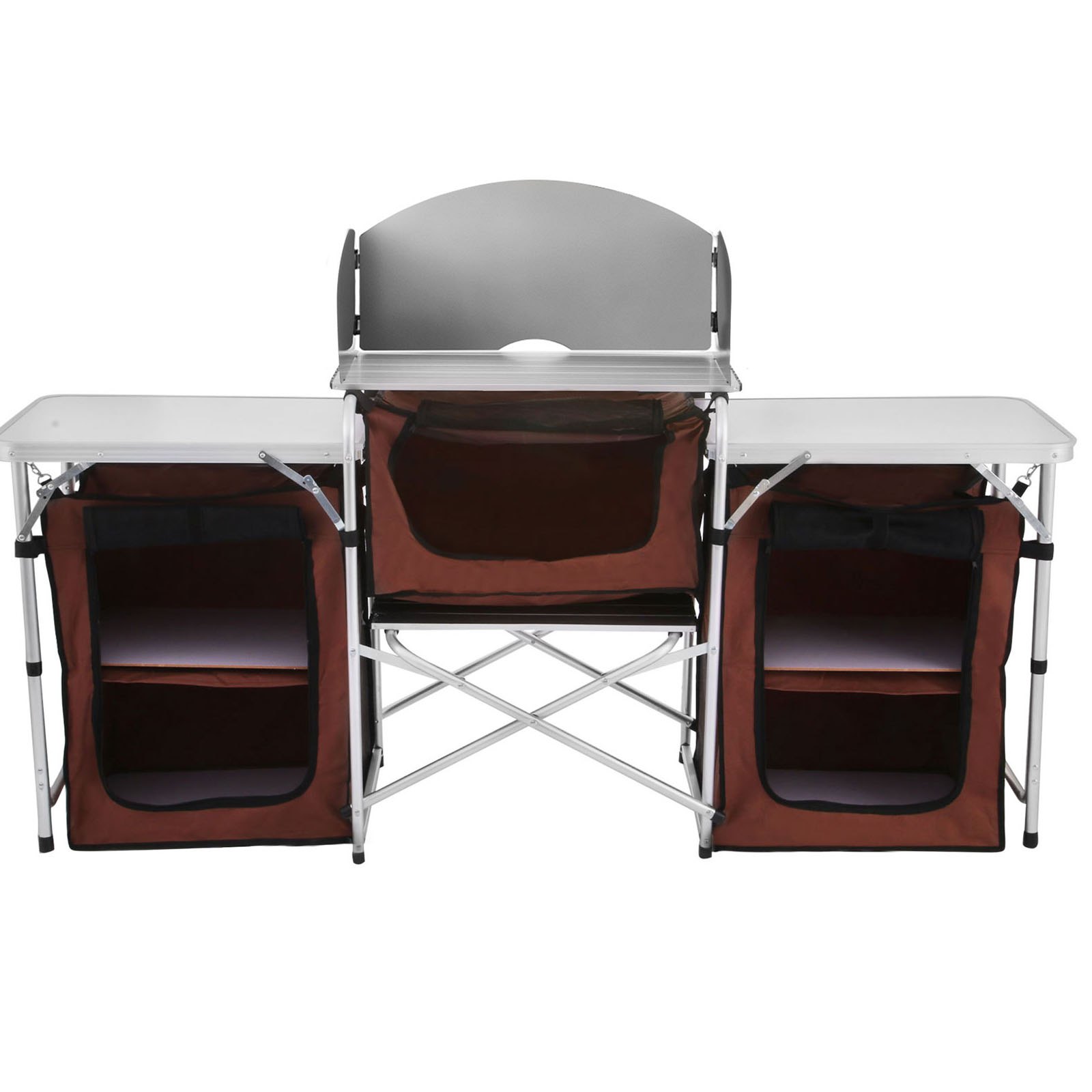 VEVOR Camping Kitchen Table, 3 Storage Organizer, Aluminum Windscreen ...