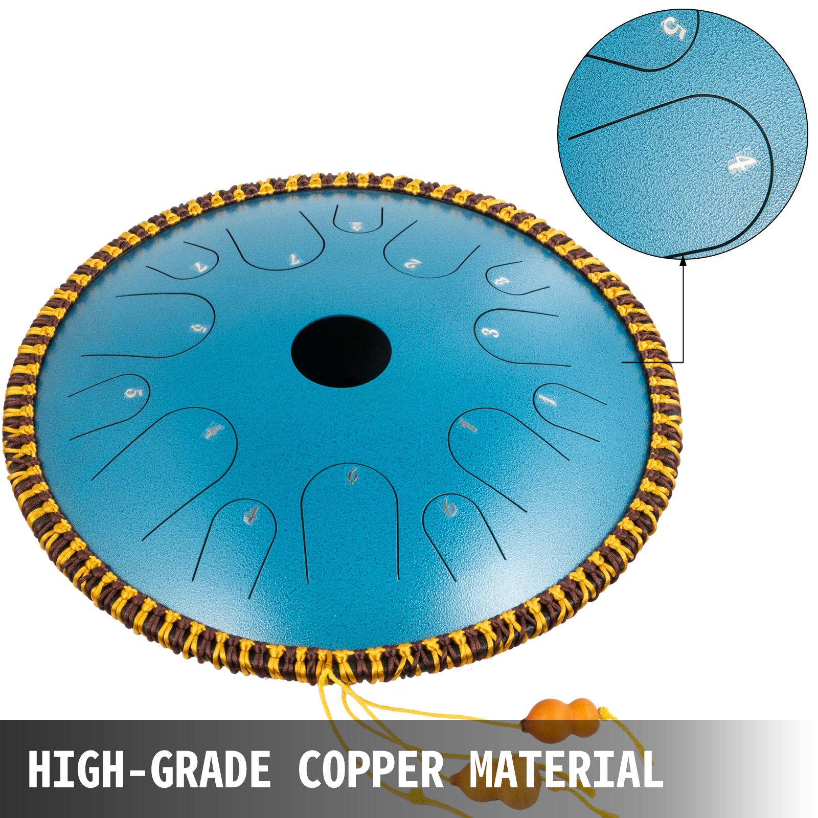Tongue Drum 14 Notes, Dish Shape Drum, 14 Inches Dia. With Rope