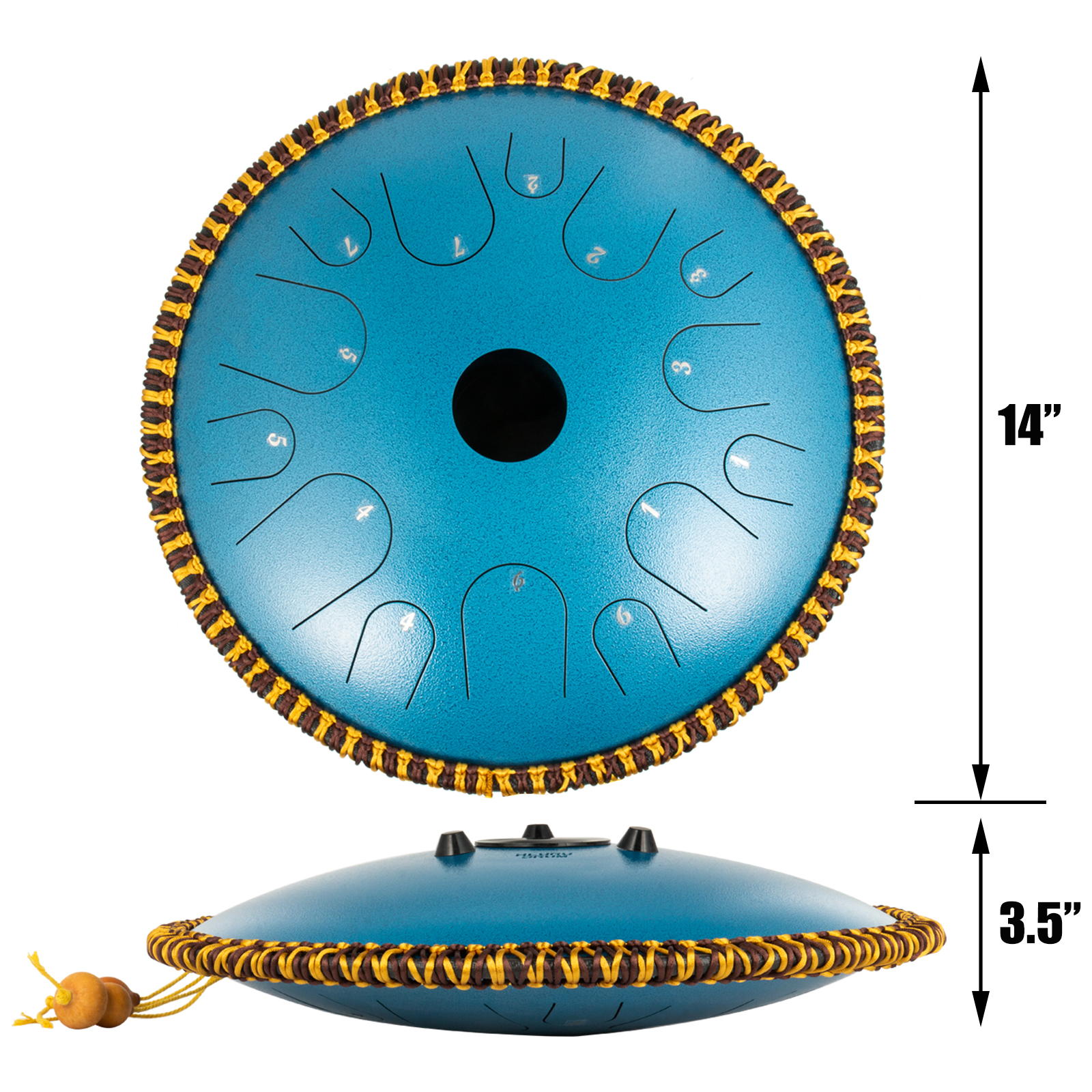 Tongue Drum 14 Notes, Dish Shape Drum, 14 Inches Dia. With Rope