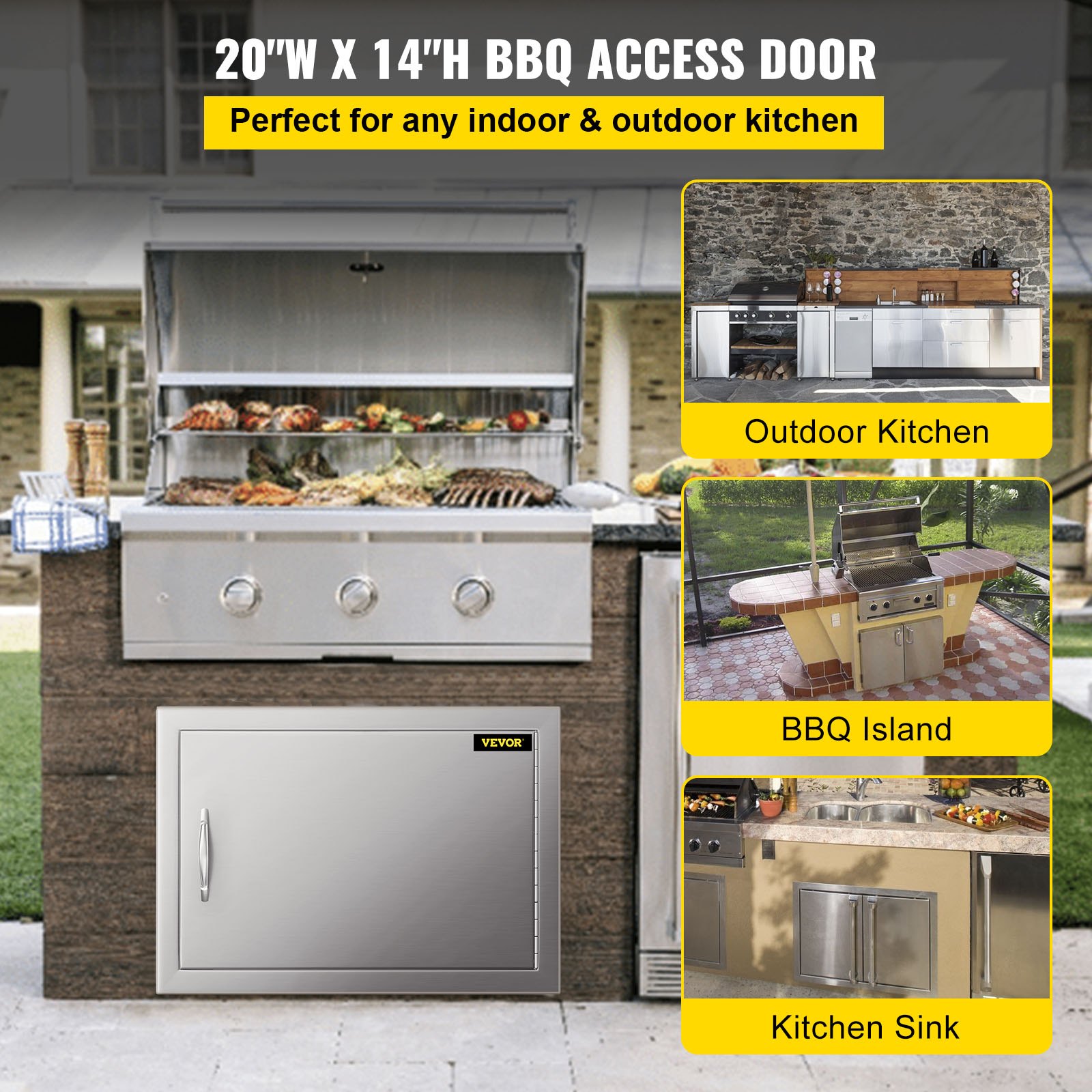 VEVOR BBQ Access Door 20W x 14H Inch, Horizontal Single BBQ Door