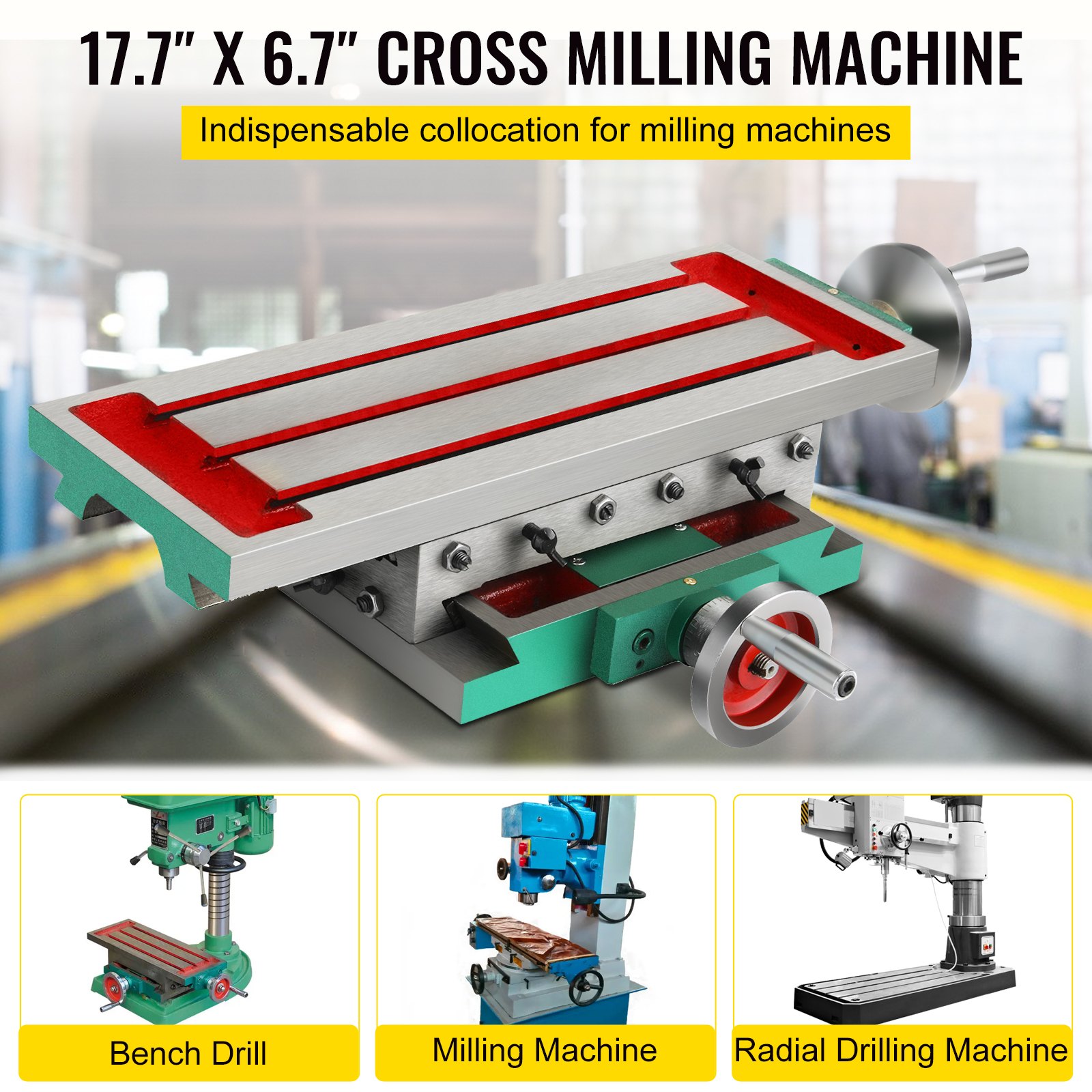 VEVOR Milling Working Table 17.7 X 6.7 Inch, Compound Milling Machine