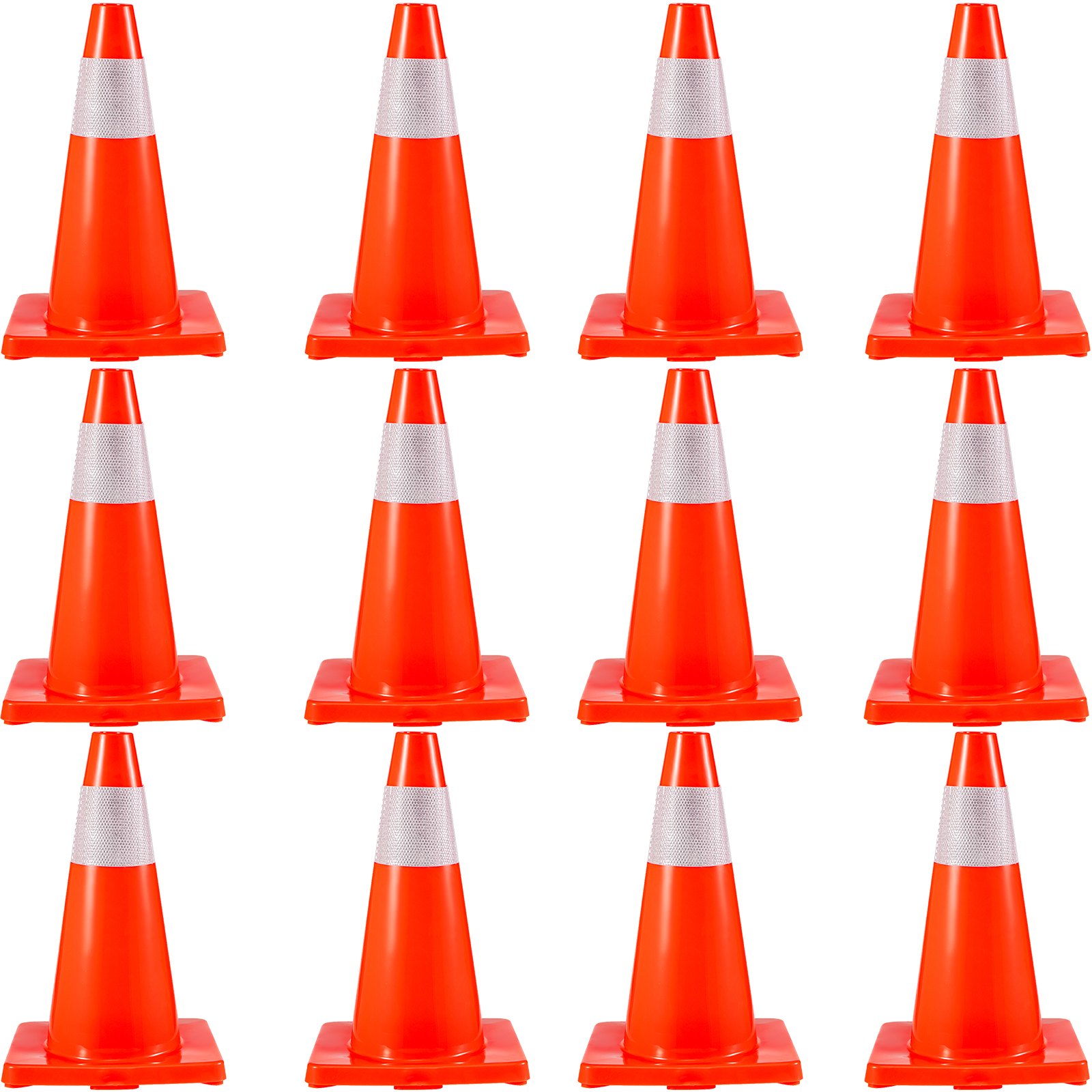 VEVOR 12Pack 18" Traffic Cones, Safety Road Parking Cones PVC Base