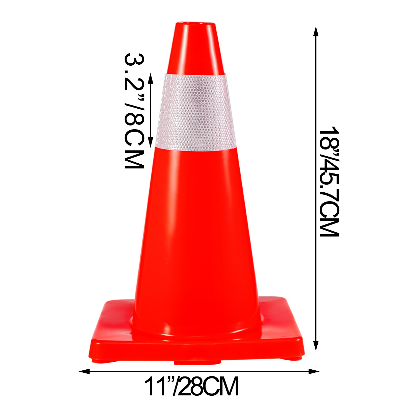 VEVOR 12Pack 18" Traffic Cones, Safety Road Parking Cones PVC Base