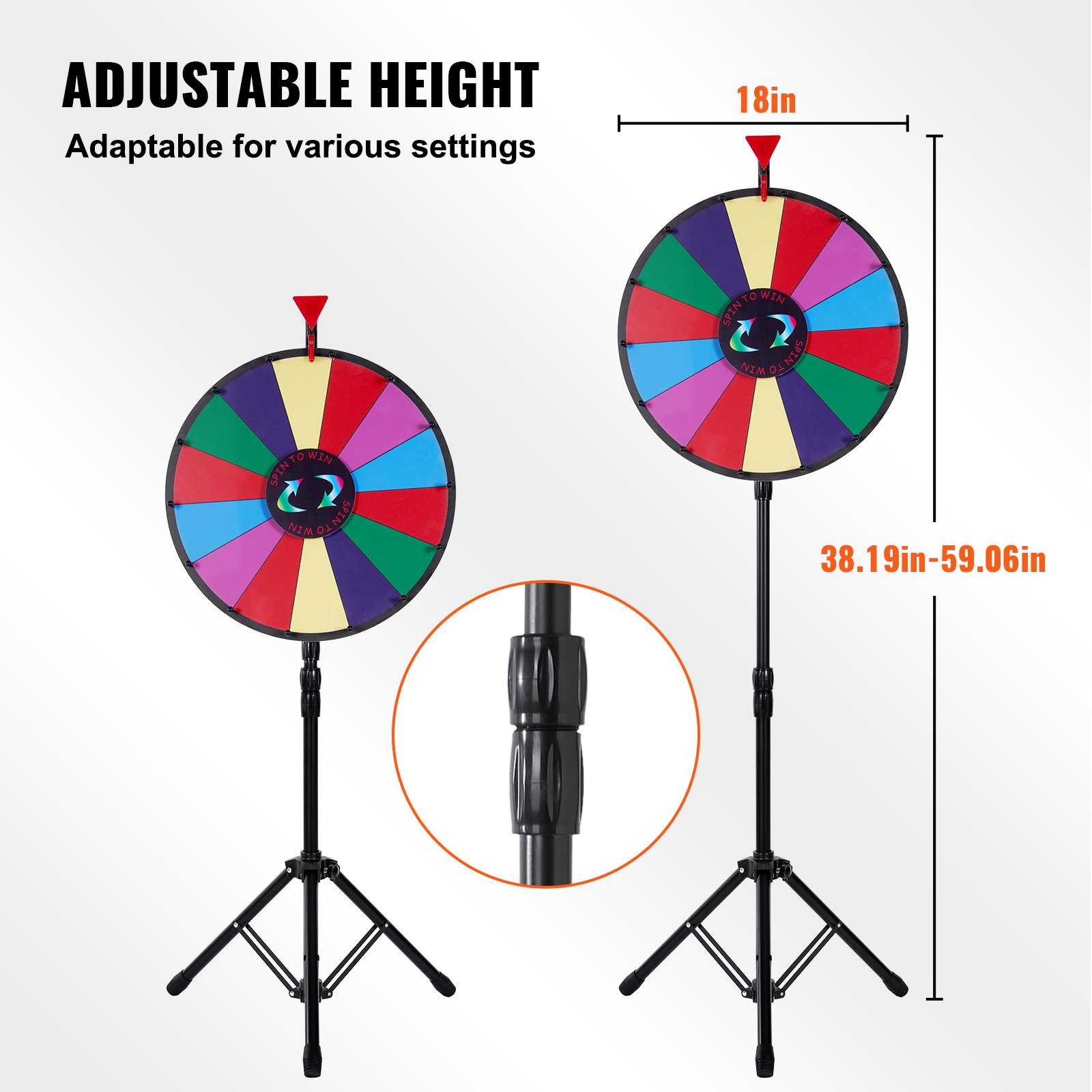 Vevor 18 Inch Tabletop Color Prize Wheel With Folding Tripod Floor Stand 14 Slots Dry Erase 3865