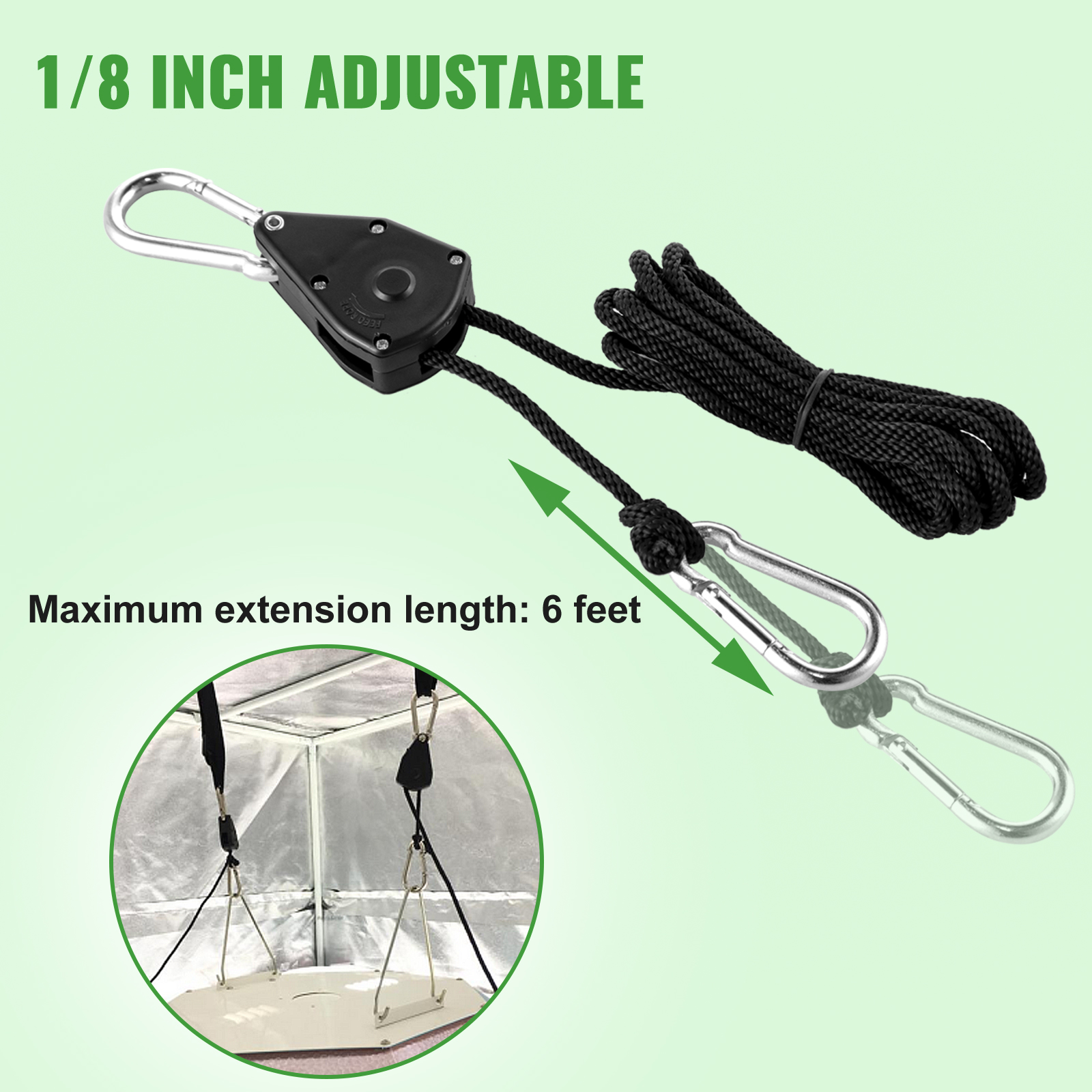 VEVOR Light Hangers Adjustable 2Pair Rope Clip Hanger 1/8 Inch Grow