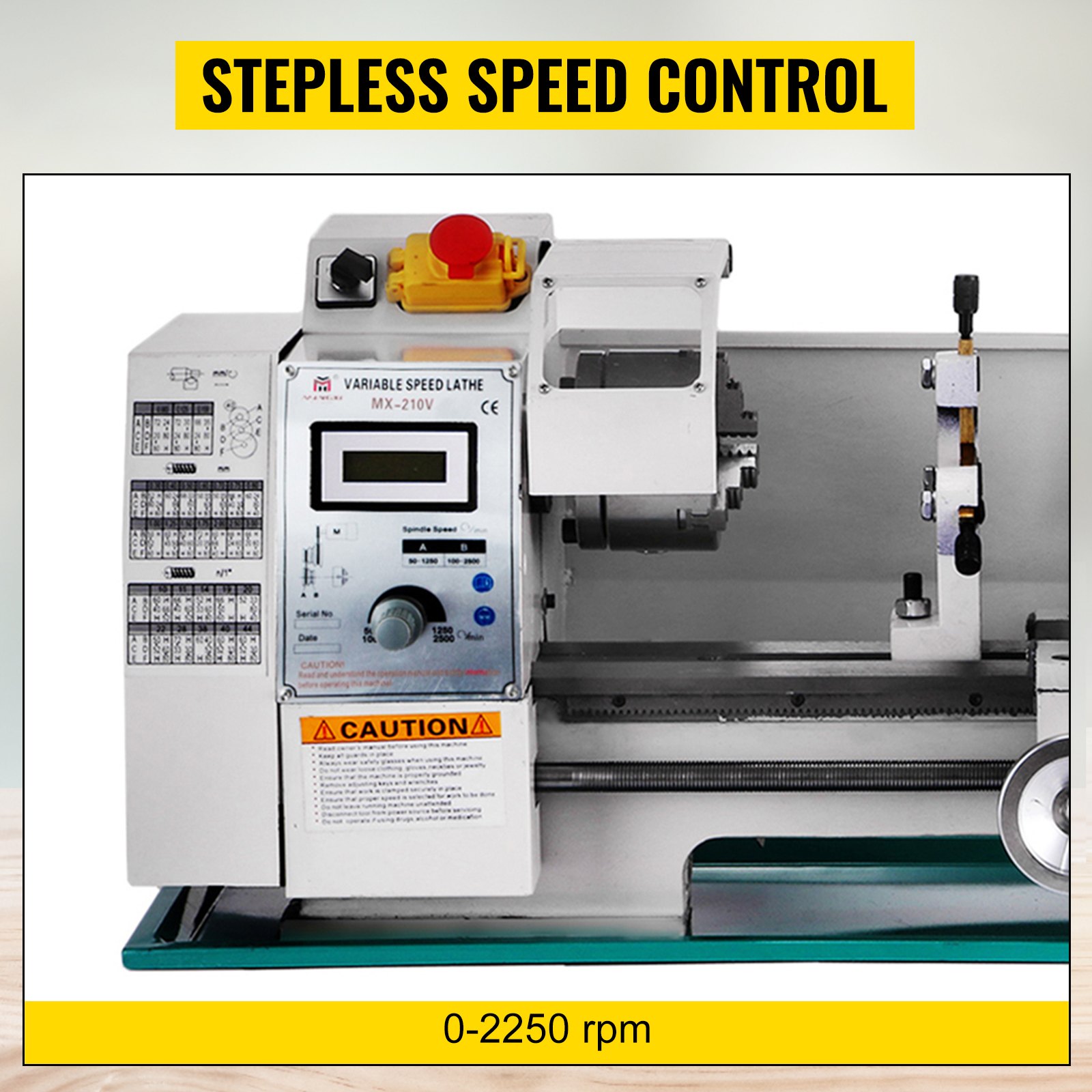 VEVOR Metal Lathe 8x16 Inch 750W Infinitely Variable Speed for Metal