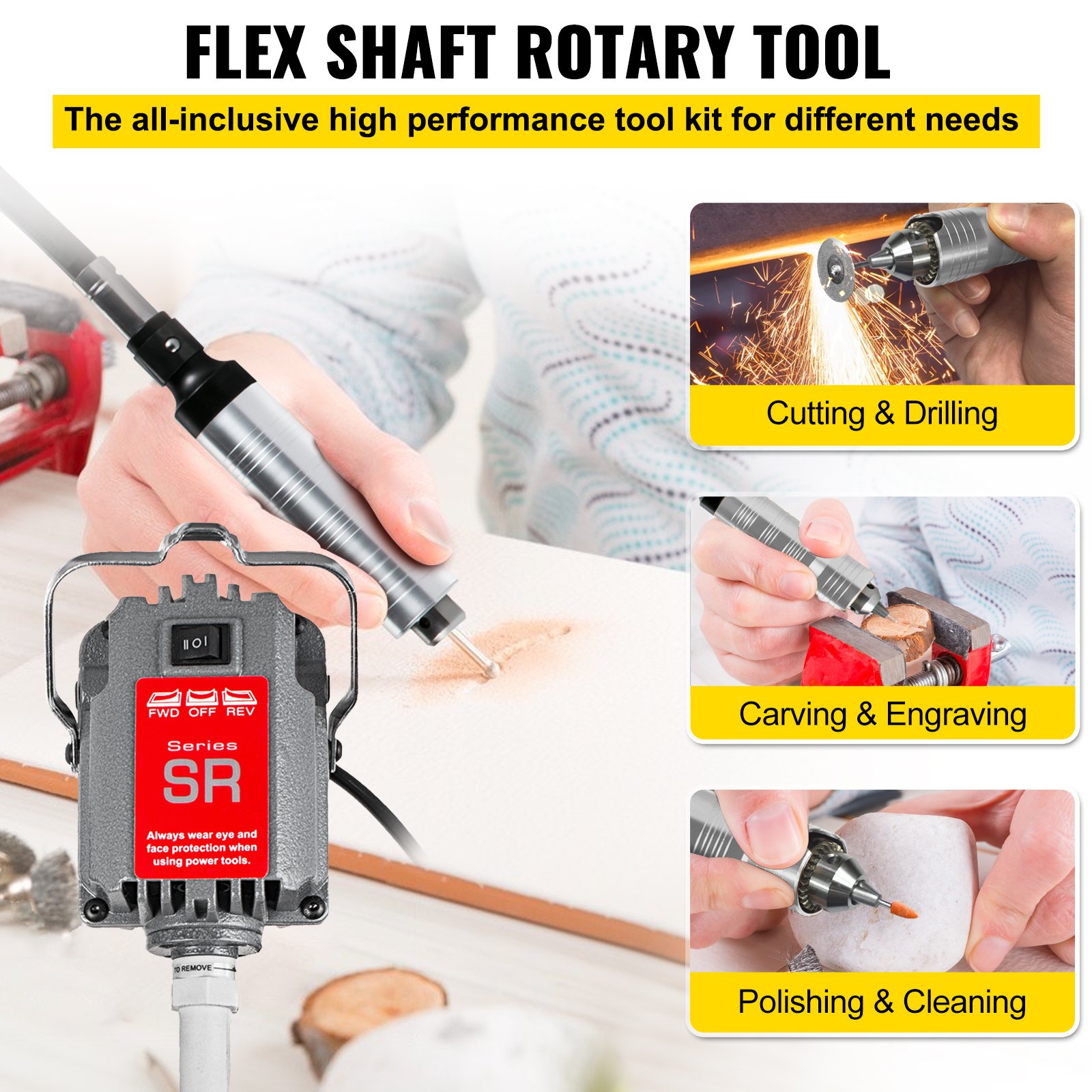 VEVOR SR Hanging Flexshaft Mill 230W 4mm Jewelry Design&Repair Tools