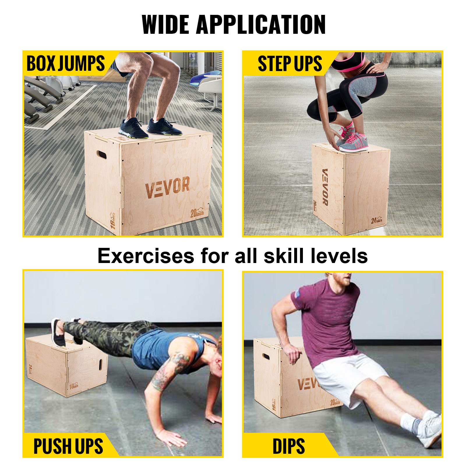 Vevor 3 In 1 Wood Plyo Box, Plyometric Jump Box,easy-to-assemble Plyo 