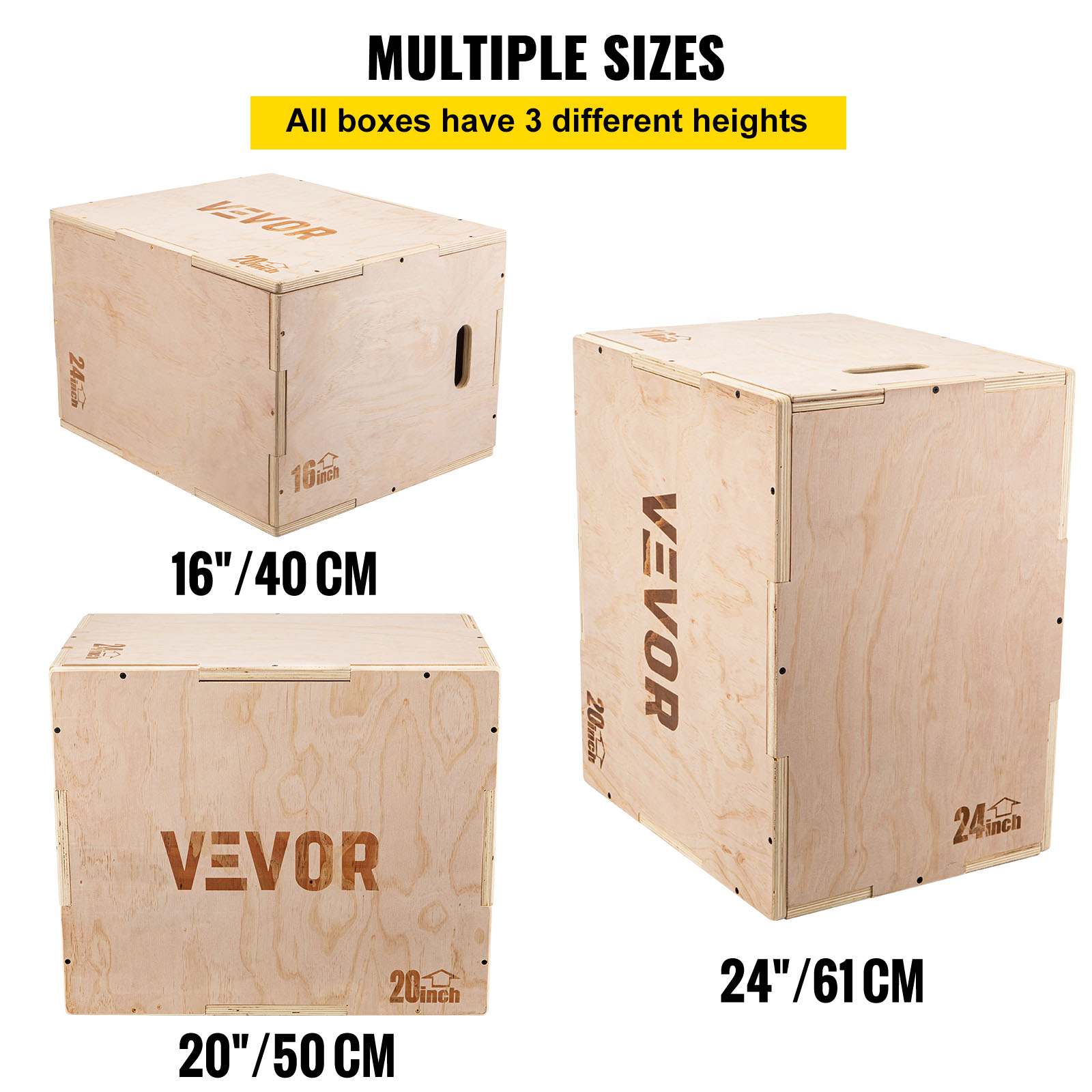 VEVOR 3 in 1 Wood Plyo Box, 24 x 20 x 16 Plyometric Jump Box,Easy-to ...