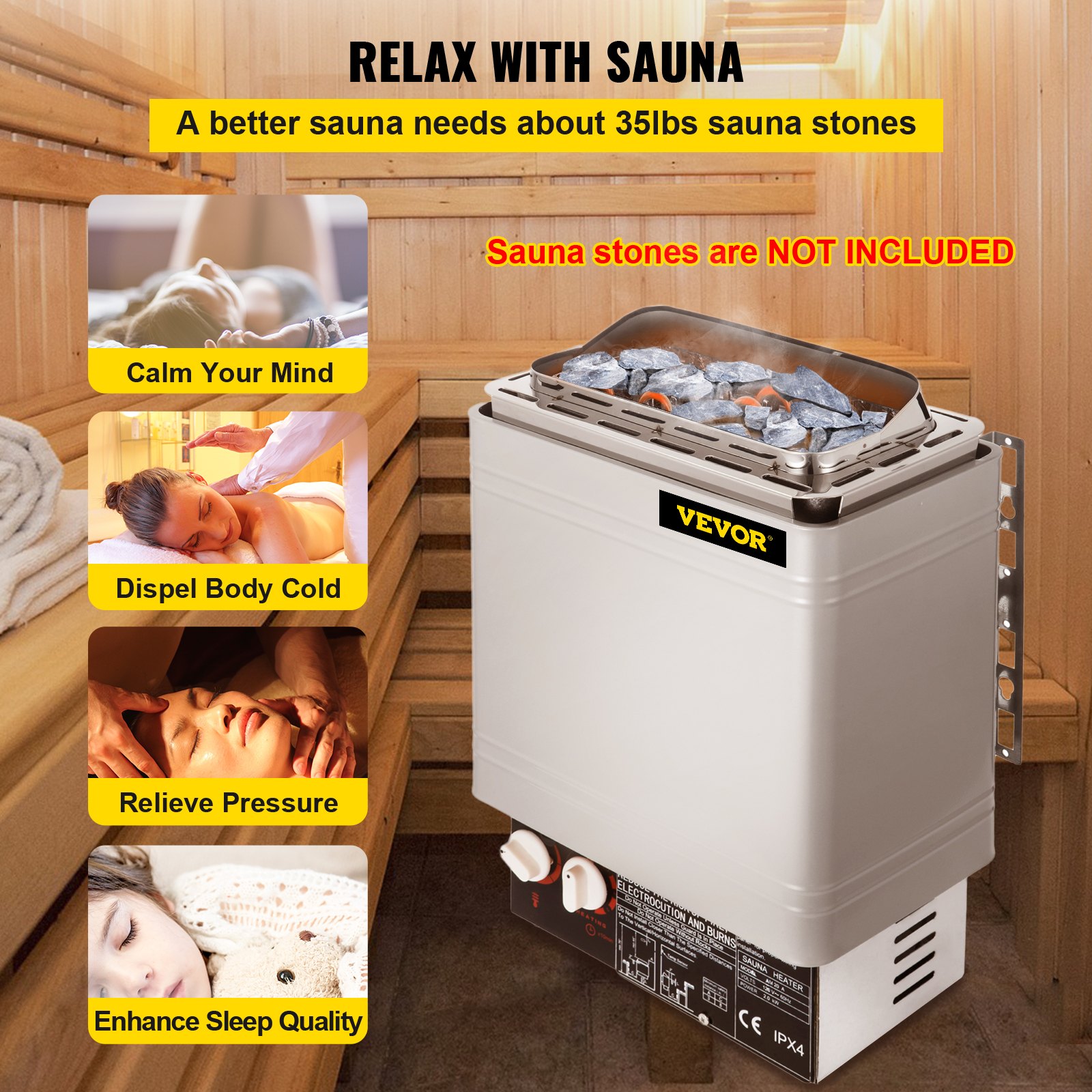 VEVOR Sauna Heater 2KW Dry Steam Bath Stove 110V120V with Internal