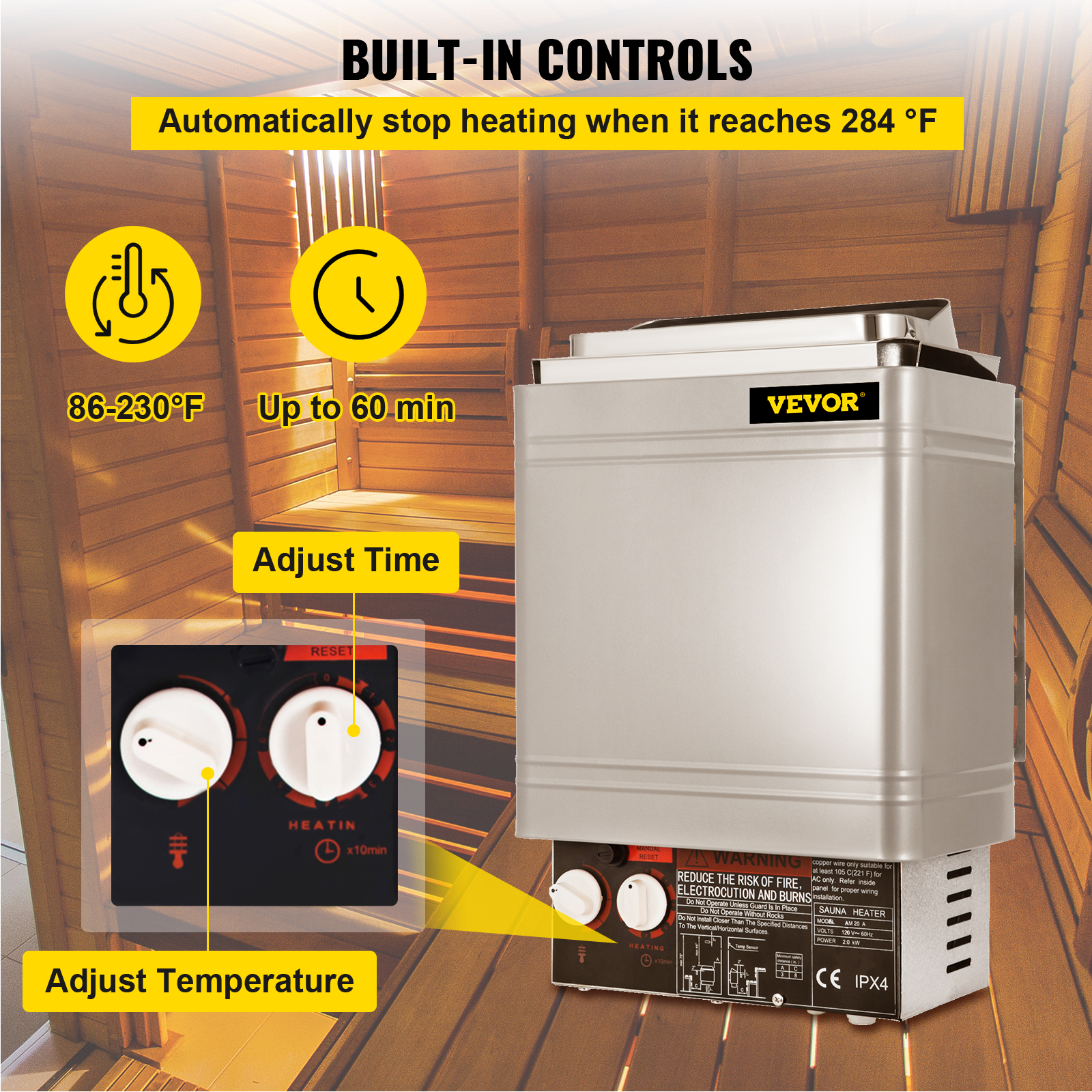 Electric Sauna Heater Stove Dry Sauna Stove Stainless Steel 2kw
