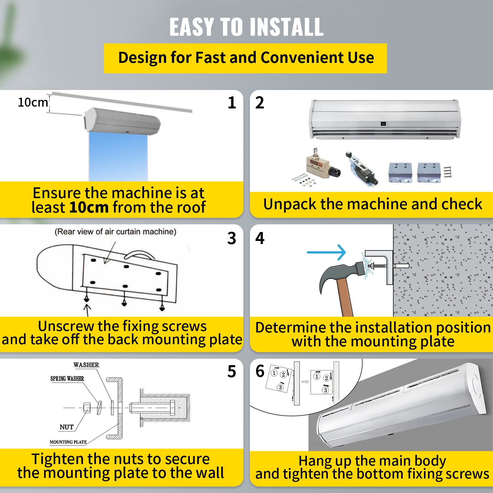 VEVOR 47 Inch Air Curtain, 2 Speeds 891 CFM Commercial Indoor Air ...